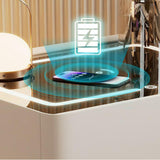 Modern Luxury Rock-Panel Nightstand with Tempered Glass, Microfiber Leather, Solid Wood, Rounded Edges, 2-Drawer for Bedroom