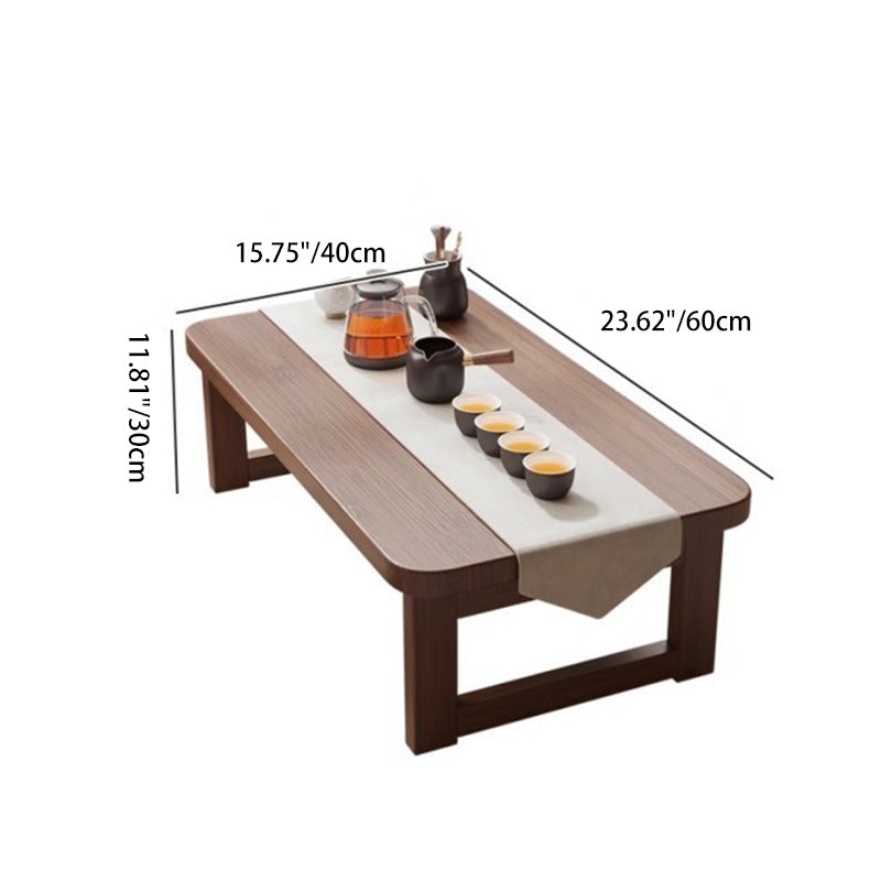 Traditional Japanese Solid Wood Table - Rounded-Ended Rectangular Design with 1-Tier Folding, Perfect for Living Room