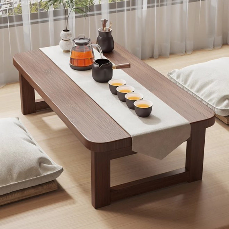 Traditional Japanese Solid Wood Table - Rounded-Ended Rectangular Design with 1-Tier Folding, Perfect for Living Room