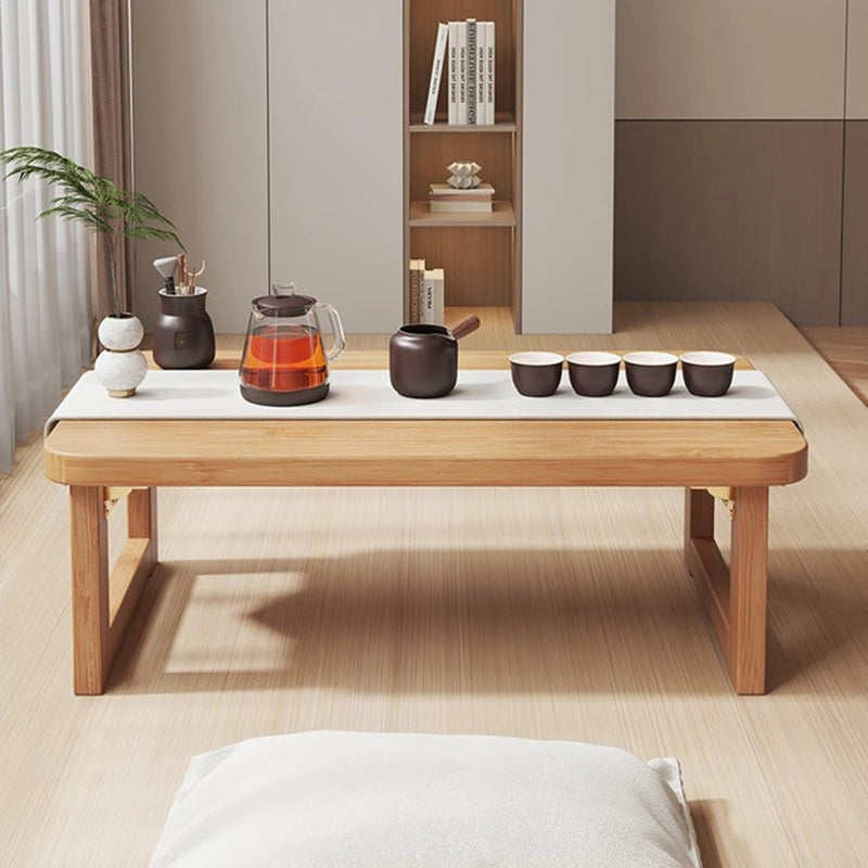 Traditional Japanese Solid Wood Table - Rounded-Ended Rectangular Design with 1-Tier Folding, Perfect for Living Room