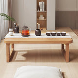 Traditional Japanese Solid Wood Table - Rounded-Ended Rectangular Design with 1-Tier Folding, Perfect for Living Room