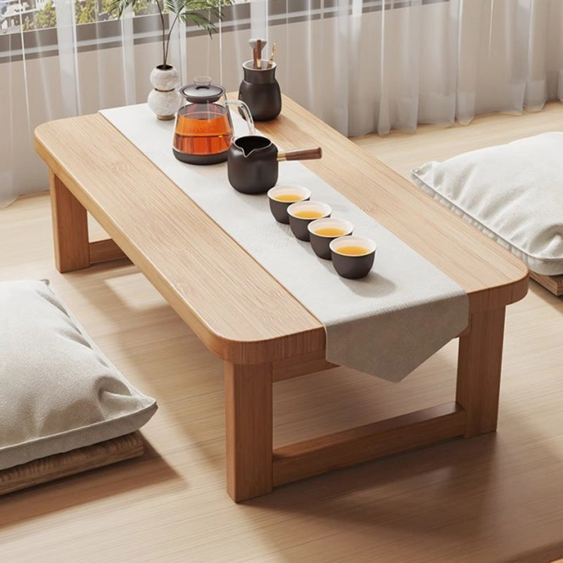 Traditional Japanese Solid Wood Table - Rounded-Ended Rectangular Design with 1-Tier Folding, Perfect for Living Room