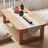 Traditional Japanese Solid Wood Table - Rounded-Ended Rectangular Design with 1-Tier Folding, Perfect for Living Room