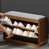 Traditional Japanese Bamboo Ventilated Shoe Bench – Rectangular ABS Construction with Linen Finish for Entryway & Living Room