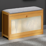 Traditional Japanese Bamboo Ventilated Shoe Bench – Rectangular ABS Construction with Linen Finish for Entryway & Living Room