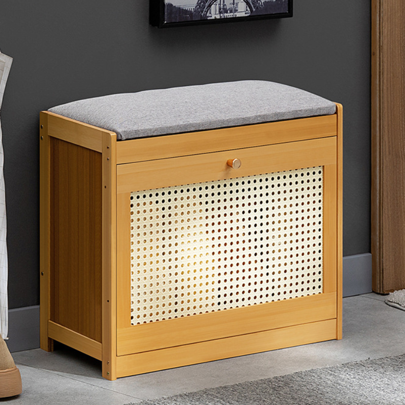 Traditional Japanese Bamboo Ventilated Shoe Bench – Rectangular ABS Construction with Linen Finish for Entryway & Living Room