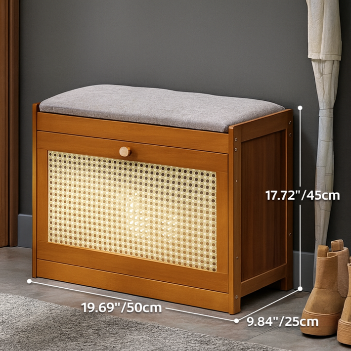 Traditional Japanese Bamboo Ventilated Shoe Bench – Rectangular ABS Construction with Linen Finish for Entryway & Living Room
