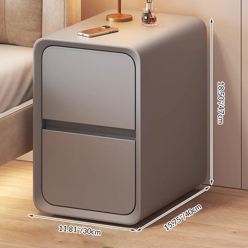 Contemporary Minimalist Nightstand – Microfiber Leather, Solid Wood & Metal, Rounded-Rectangle Design with 2 Drawers for Bedroom