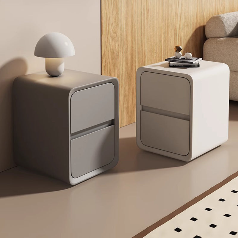 Contemporary Minimalist Nightstand – Microfiber Leather, Solid Wood & Metal, Rounded-Rectangle Design with 2 Drawers for Bedroom