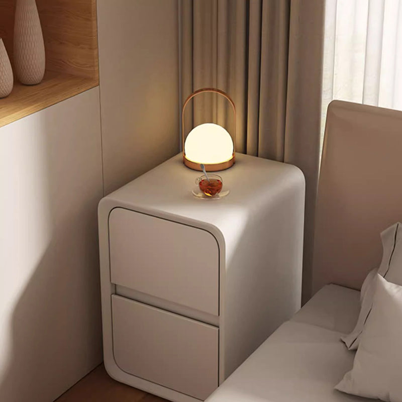 Contemporary Minimalist Nightstand – Microfiber Leather, Solid Wood & Metal, Rounded-Rectangle Design with 2 Drawers for Bedroom