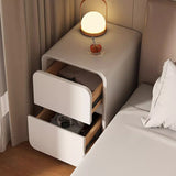 Contemporary Minimalist Nightstand – Microfiber Leather, Solid Wood & Metal, Rounded-Rectangle Design with 2 Drawers for Bedroom