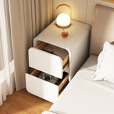 Contemporary Minimalist Nightstand – Microfiber Leather, Solid Wood & Metal, Rounded-Rectangle Design with 2 Drawers for Bedroom