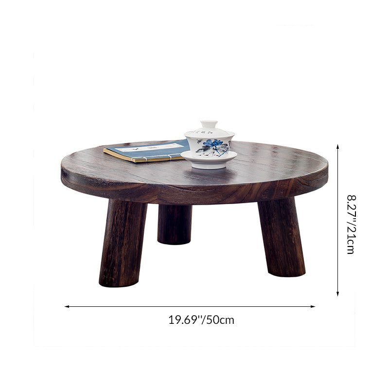 Traditional Japanese Solid Wood Round End Table, 1-Tier Cylindrical Design for Living Room