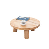Traditional Japanese Solid Wood Round End Table, 1-Tier Cylindrical Design for Living Room