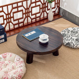 Traditional Japanese Solid Wood Round End Table, 1-Tier Cylindrical Design for Living Room