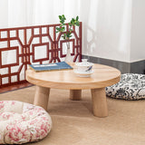 Traditional Japanese Solid Wood Round End Table, 1-Tier Cylindrical Design for Living Room