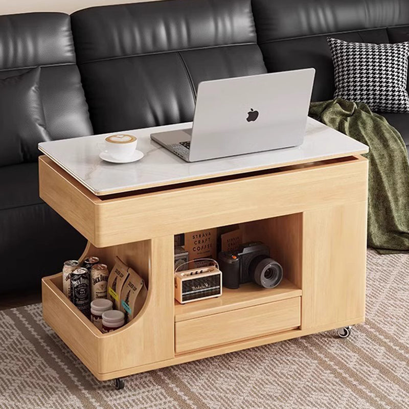 Modern Scandinavian Solid Wood & Tempered Glass Side Table with Metal Frame – Rectangular, Mobile with 2 Cabinets for Living Room