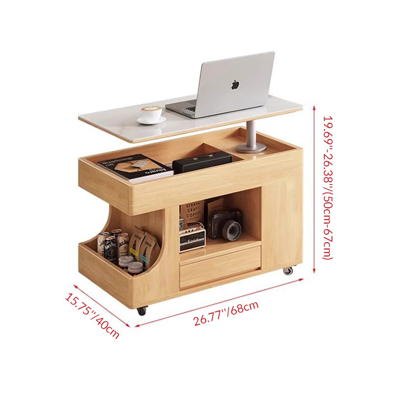 Modern Scandinavian Solid Wood & Tempered Glass Side Table with Metal Frame – Rectangular, Mobile with 2 Cabinets for Living Room
