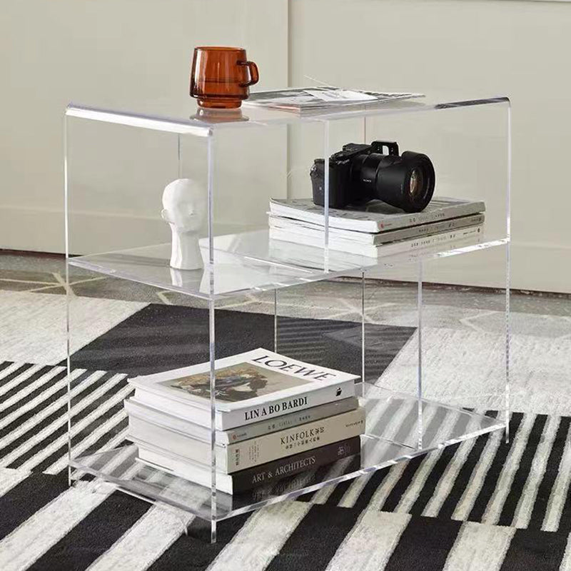 Sleek Contemporary Acrylic 3-Tier Rounded Square End Table for Living Room
