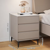 Modern Luxury Nightstand – Solid Wood with Sintered Stone Top and Metal Frame, Rectangular 3-Drawer Bedroom Table