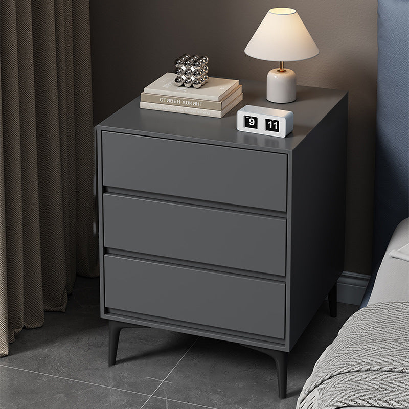 Modern Luxury Nightstand – Solid Wood with Sintered Stone Top and Metal Frame, Rectangular 3-Drawer Bedroom Table