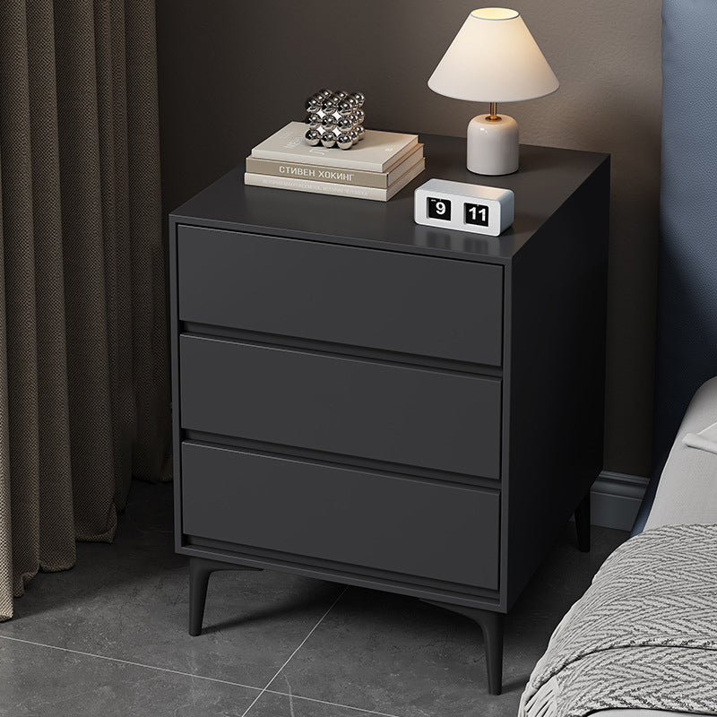 Modern Luxury Nightstand – Solid Wood with Sintered Stone Top and Metal Frame, Rectangular 3-Drawer Bedroom Table