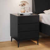 Modern Luxury Nightstand – Solid Wood with Sintered Stone Top and Metal Frame, Rectangular 3-Drawer Bedroom Table