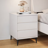 Modern Luxury Nightstand – Solid Wood with Sintered Stone Top and Metal Frame, Rectangular 3-Drawer Bedroom Table