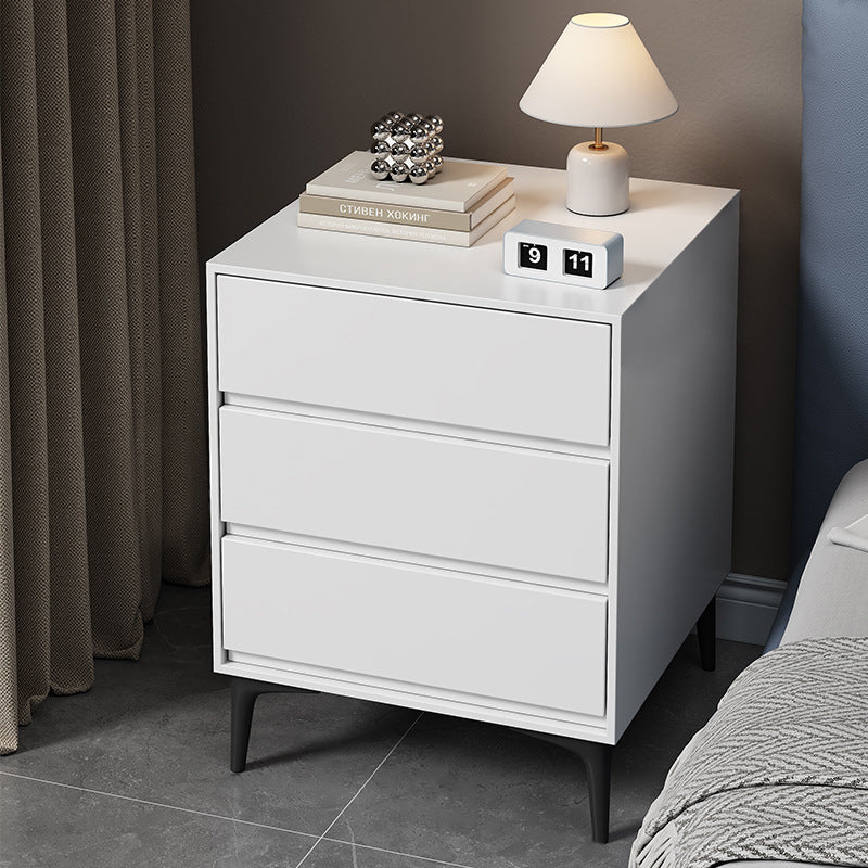 Modern Luxury Nightstand – Solid Wood with Sintered Stone Top and Metal Frame, Rectangular 3-Drawer Bedroom Table