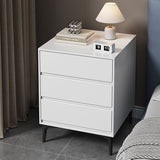 Modern Luxury Nightstand – Solid Wood with Sintered Stone Top and Metal Frame, Rectangular 3-Drawer Bedroom Table