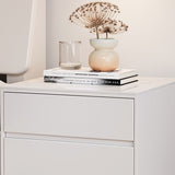 Modern Luxury Nightstand – Solid Wood with Sintered Stone Top and Metal Frame, Rectangular 3-Drawer Bedroom Table