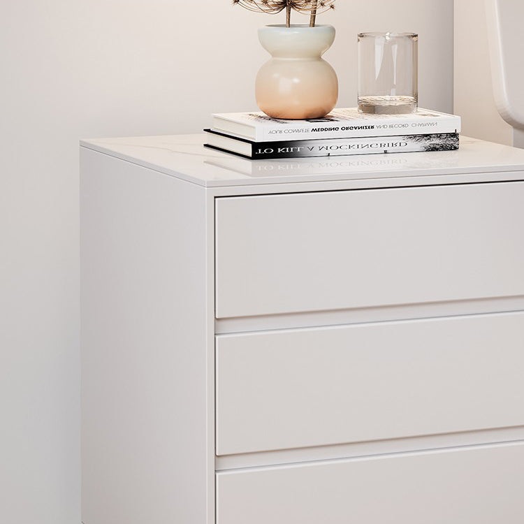 Modern Luxury Nightstand – Solid Wood with Sintered Stone Top and Metal Frame, Rectangular 3-Drawer Bedroom Table