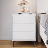 Modern Luxury Nightstand – Solid Wood with Sintered Stone Top and Metal Frame, Rectangular 3-Drawer Bedroom Table