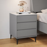 Modern Luxury Nightstand – Solid Wood with Sintered Stone Top and Metal Frame, Rectangular 3-Drawer Bedroom Table