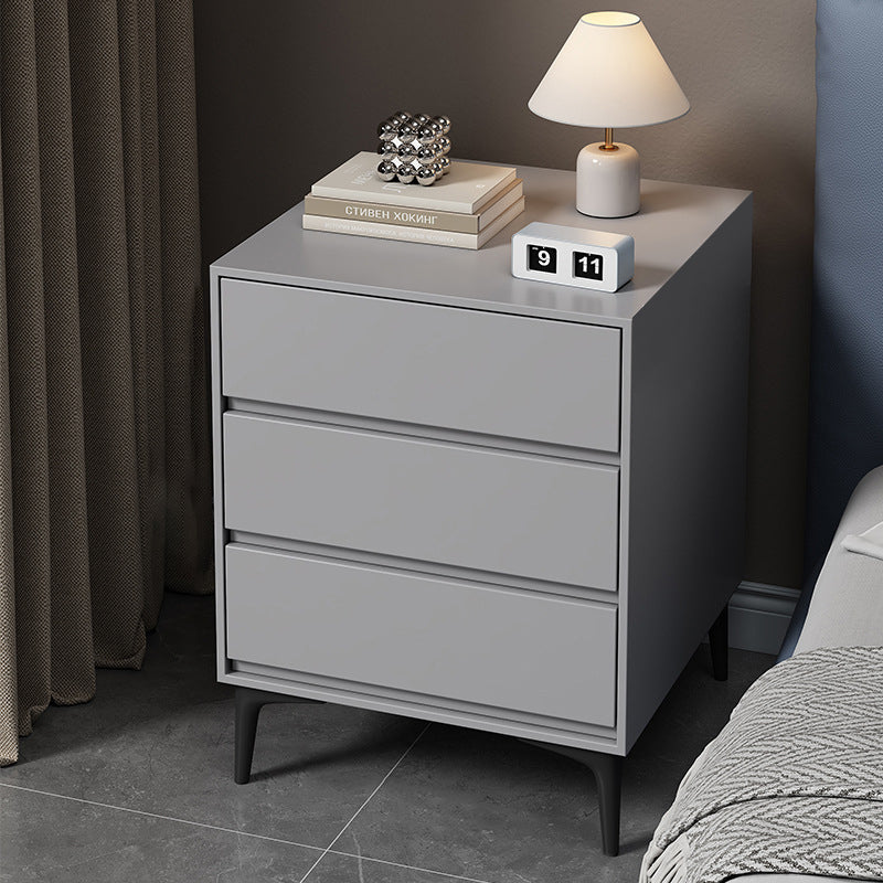 Modern Luxury Nightstand – Solid Wood with Sintered Stone Top and Metal Frame, Rectangular 3-Drawer Bedroom Table