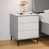 Modern Luxury Nightstand – Solid Wood with Sintered Stone Top and Metal Frame, Rectangular 3-Drawer Bedroom Table