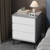 Modern Luxury Nightstand – Solid Wood with Sintered Stone Top and Metal Frame, Rectangular 3-Drawer Bedroom Table