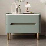Contemporary Scandinavian Nightstand with Sintered Stone, Cat-Scratch Leather, Solid Wood & Stainless Steel – Rounded Square-Cylinder Design with 2 Drawers for Bedroom