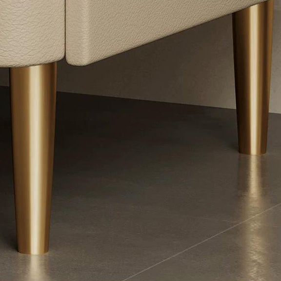 Contemporary Scandinavian Nightstand with Sintered Stone, Cat-Scratch Leather, Solid Wood & Stainless Steel – Rounded Square-Cylinder Design with 2 Drawers for Bedroom