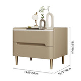 Contemporary Scandinavian Nightstand with Sintered Stone, Cat-Scratch Leather, Solid Wood & Stainless Steel – Rounded Square-Cylinder Design with 2 Drawers for Bedroom