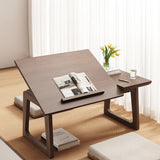 Traditional Japanese Solid Wood Foldable Rectangle Side Table — One-Tier for Living Room