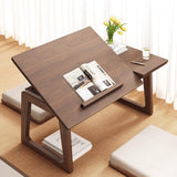 Traditional Japanese Solid Wood Foldable Rectangle Side Table — One-Tier for Living Room