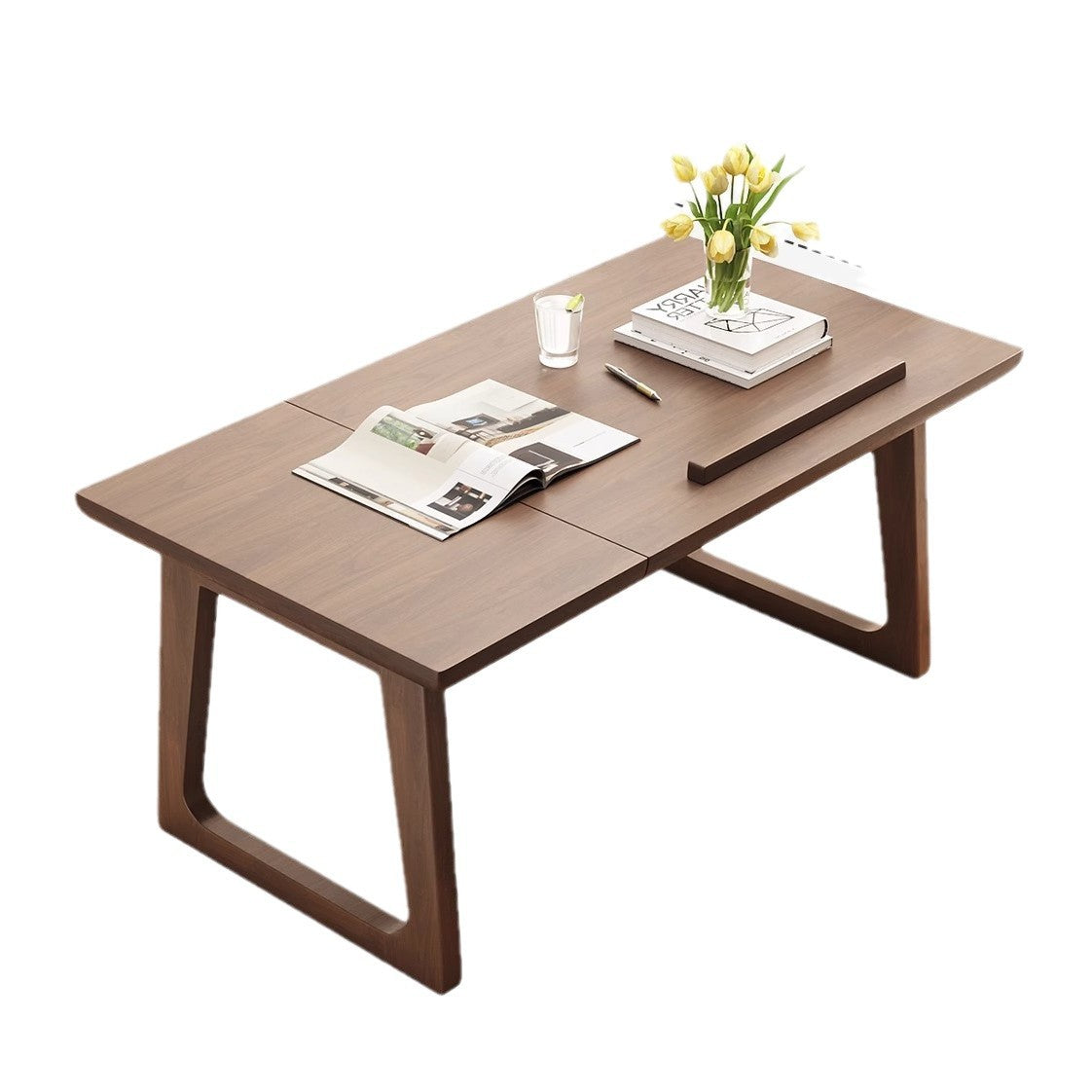 Traditional Japanese Solid Wood Foldable Rectangle Side Table — One-Tier for Living Room