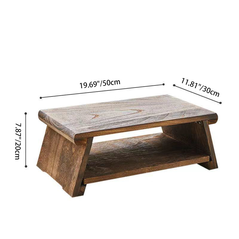 Elegant Traditional Japanese Solid Wood 2-Tier Rectangle Coffee Table for Living Room