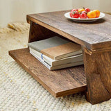 Elegant Traditional Japanese Solid Wood 2-Tier Rectangle Coffee Table for Living Room