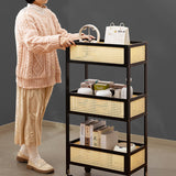 Sleek Modern Minimalist Bamboo Rattan Mobile Storage Shelf — Rectangular 3-Shelf Design for Living Room