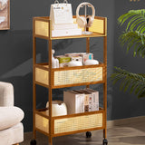 Sleek Modern Minimalist Bamboo Rattan Mobile Storage Shelf — Rectangular 3-Shelf Design for Living Room