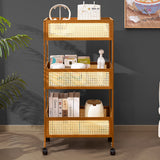 Sleek Modern Minimalist Bamboo Rattan Mobile Storage Shelf — Rectangular 3-Shelf Design for Living Room
