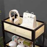 Sleek Modern Minimalist Bamboo Rattan Mobile Storage Shelf — Rectangular 3-Shelf Design for Living Room