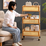 Sleek Modern Minimalist Bamboo Rattan Mobile Storage Shelf — Rectangular 3-Shelf Design for Living Room